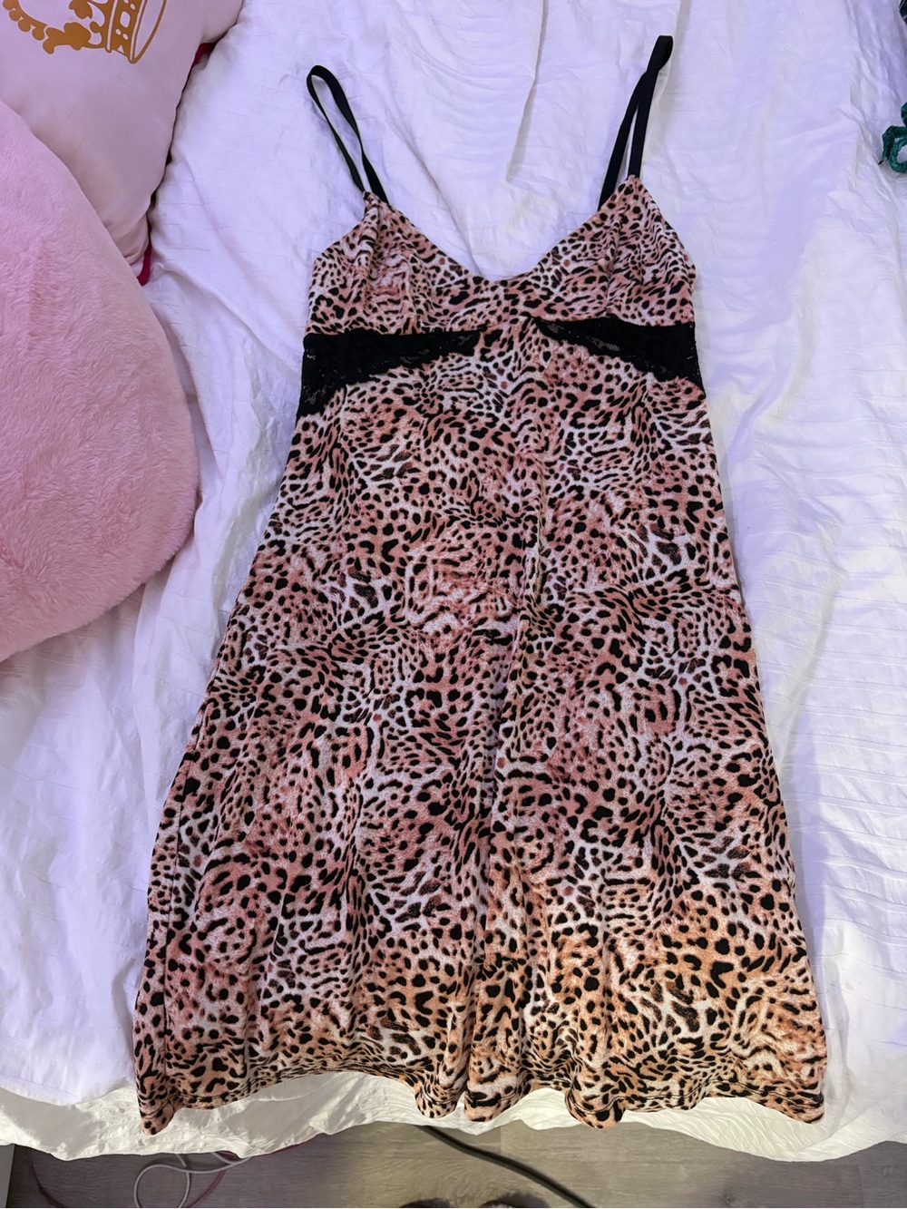 INC International Concepts Pink Leopard Print Slip Dress with Black Lace